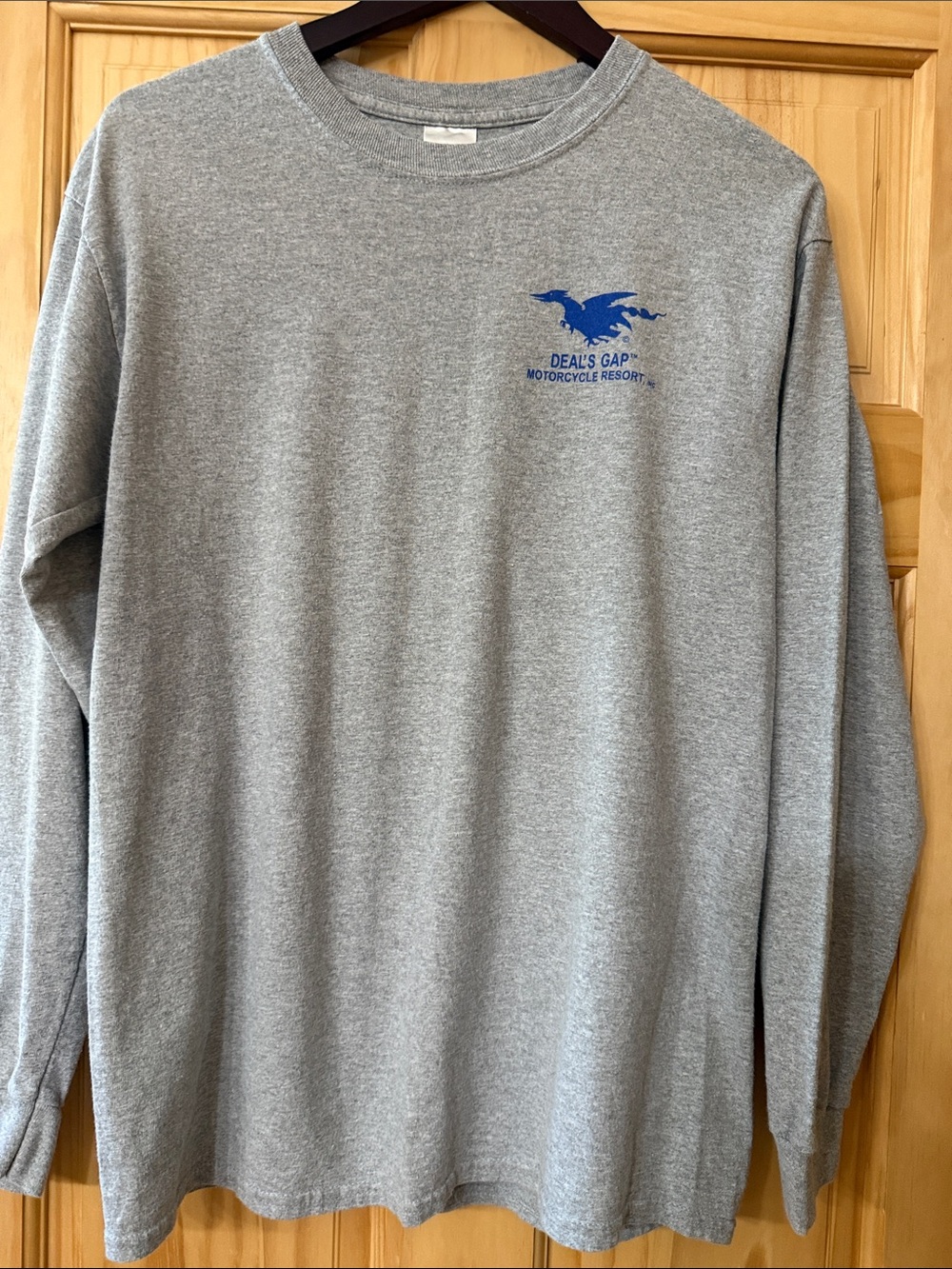 Gildan Gray Long Sleeve Crewneck Tee with Small Blue Logo